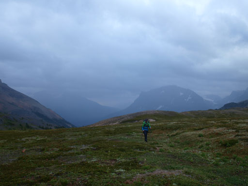 Hiking up Helen Creek Trail under gloomy weather