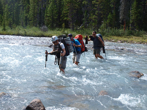 Simul river crossing the raging Dolomite Creek.
