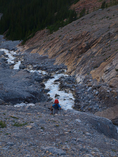 Slogging up scree and then moraine. Painful to say the least..