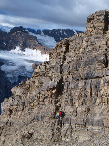 Vern and Eric down-climbing the 2nd chimney