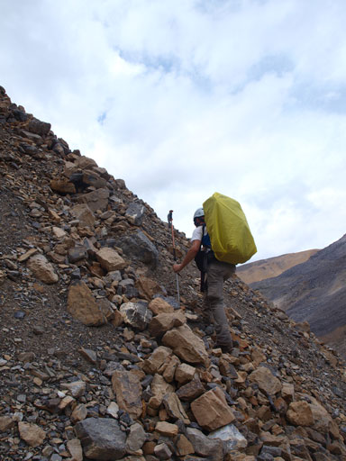 Onto the long side-hilling terrain