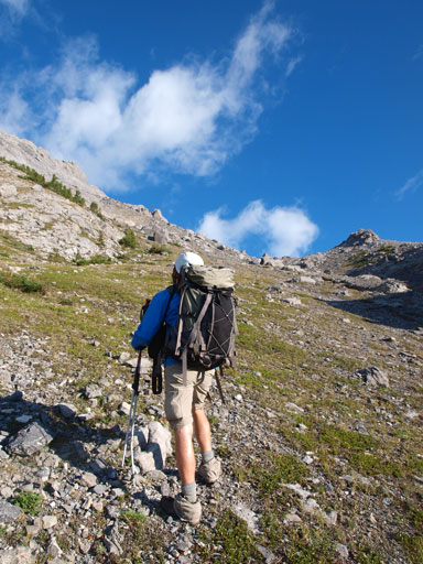 Ben hiking up the gully. It's supposed to be a beautiful day like this, but...