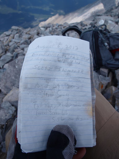 Last entry before mine is Scott Shimonek's solo ascent