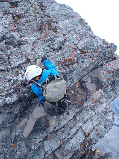 And then, down-climbing this overhanging move was interesting. Easy terrain exists on left side but we couldn't see it from above...