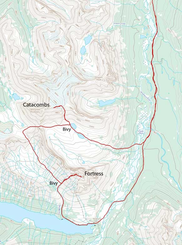 Catacombs Mountain and Fortress Mountain ascent route