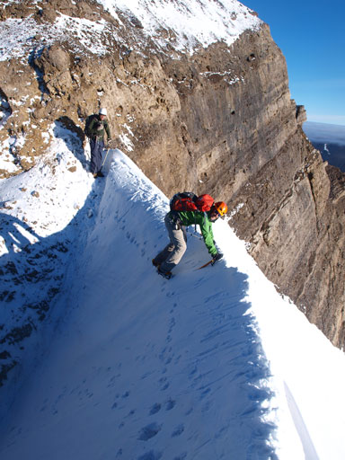 Vern crossing the snow arete