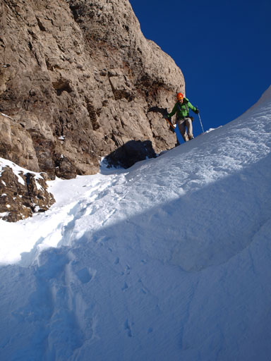Descending steep terrain