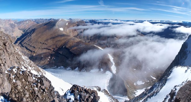 Panorama view from partway down Crown. Neat clouds still
