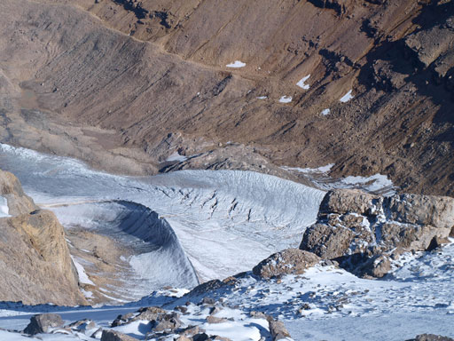 Looking down at the glacier between Willingdon and Harris