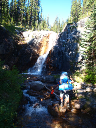 Following a stream up, we arrived at this waterfall