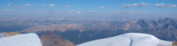 Panorama across Icefield Parkway. You can see Brazeau Icefield's peaks