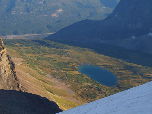 Looking down to our approach valley and the first lake