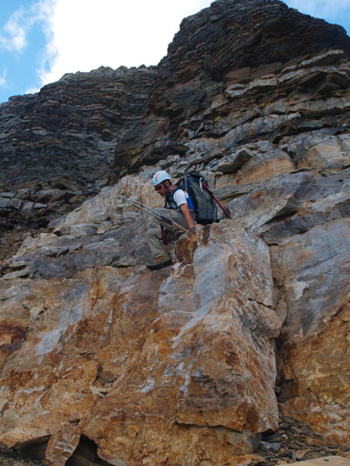 Ben down-climbing a short section