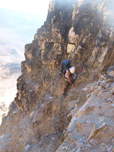 Eric negotiating the loose, difficult, and exposed terrain