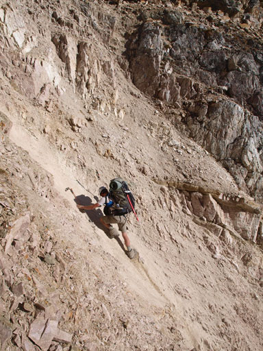 Ben got stuck in this gully. We had to get up and lower a rope down to him.