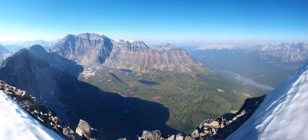 On the summit ridge, looking at Catacombs and the valley we were travelling through the day before