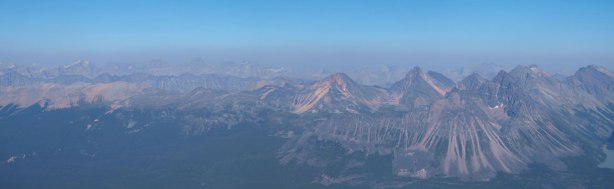 Looking over Icefield Parkway towards the distant Brazeau Icefield area