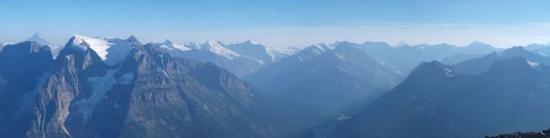 Looking up Chaba River to the distant Clemenceau Icefield area