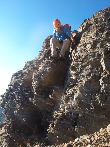 Vern down-climbing a challenging step