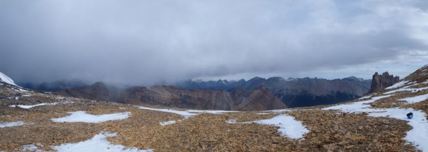 At Richardson/Pika col, weather is really moving in...