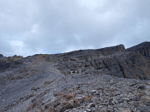 Looking up this foreshortened slope. Summit is on right.