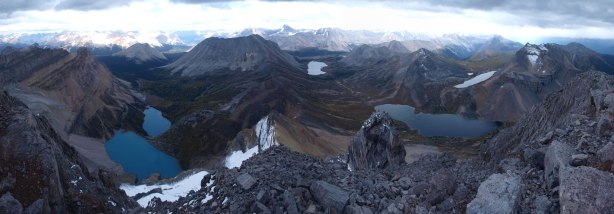 Panorama looking into the Skoki. So many lakes and I really wish we had blue skies...