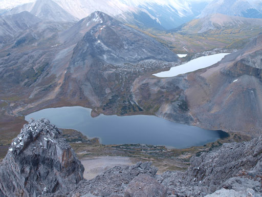 Ptarmigan Lake is the big one; Redoubt Lake is the smaller one