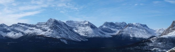 Panorama view of Oyster Peak, Fossil Mountain, and Skoki Mountain