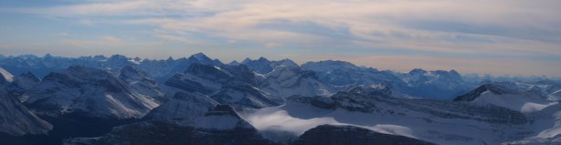 Panorama of the familiar giants in Lake Louise, with the Skoki scrambles in front
