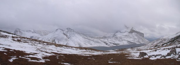 At the windy Packer's Pass, panorama view of the other side