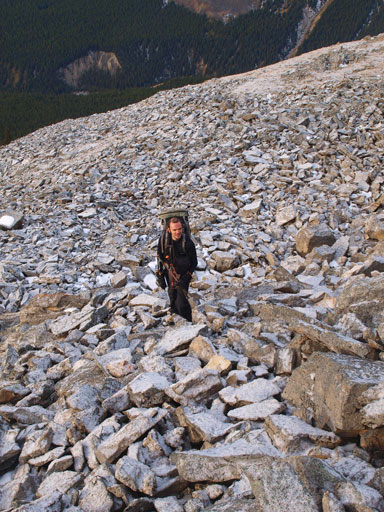 There's a section of boulder field (with a thin coating of snow)