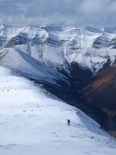 Looking back at Ben ascending a broad part