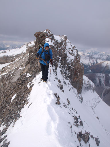 And then, balancing over a thin snow covered ridge
