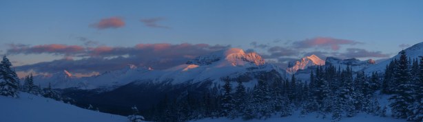 Alpenglow on Griesbach, Oliver, and Snaring. Click to view large size.