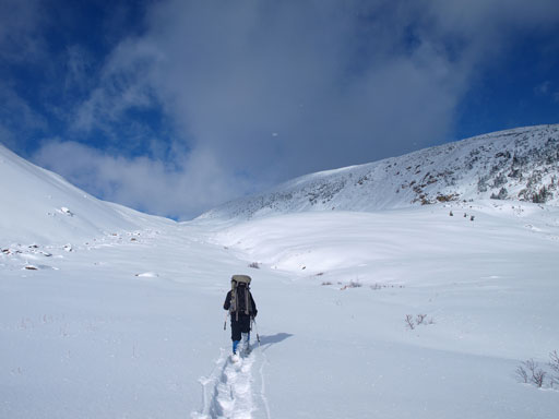 We took turn breaking trail. The snow wasn't supportive, lots of post-holing