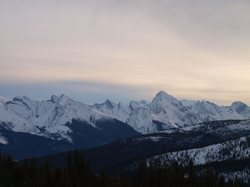 Samson Peak is the striking one; Leah Peak is the lower one on left.