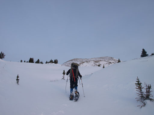 Almost at treeline now. Sunset Peak in the distance