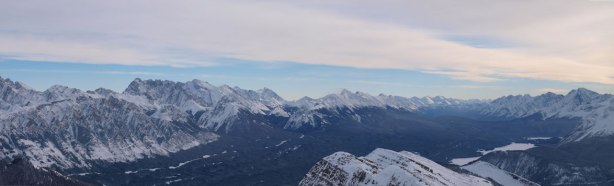 Zooming-in looking south. Kananaskis Lakes on the lower right