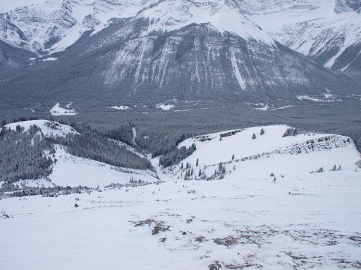 Looking down the summer scramble route. This is not the way up in winter!