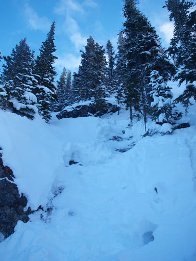 Down the crux section. It's a lot steeper than appeared in this photo