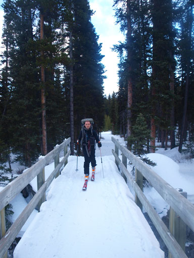 Cross the Spray River bridge