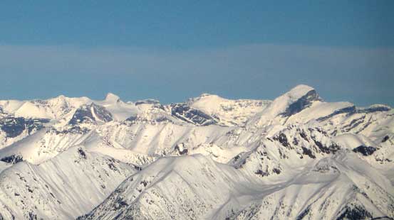 From L to R along the skyline - Mt. Spring-Rice, Fresnoy Mountain and Mt. Alexandra