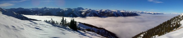 One last panorama before going down into the trees