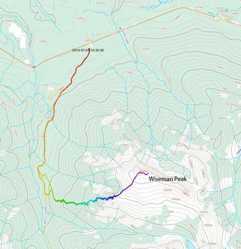 Wiseman Peak winter ascent route