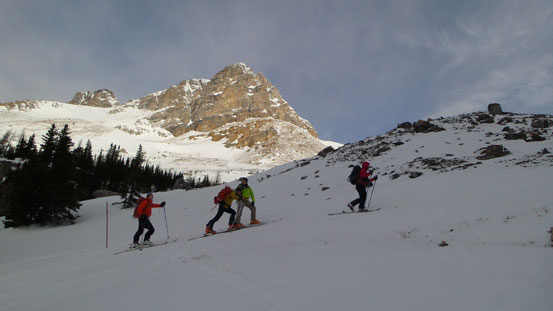 Skinning up towards Boulder Pass, with Ptarmigan Peak behind