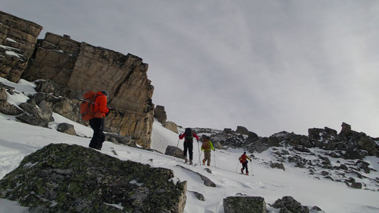 Merging into the upper snow gully