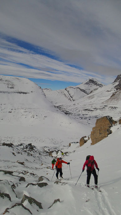 Higher up, we managed to stay on snow avoiding the rocks.