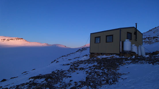Scott Duncan Hut at sunset