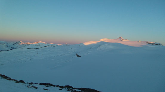 Waputik Icefield and our objective at alpenglow