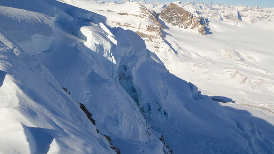 Massive seracs hanging on Balfour's east face